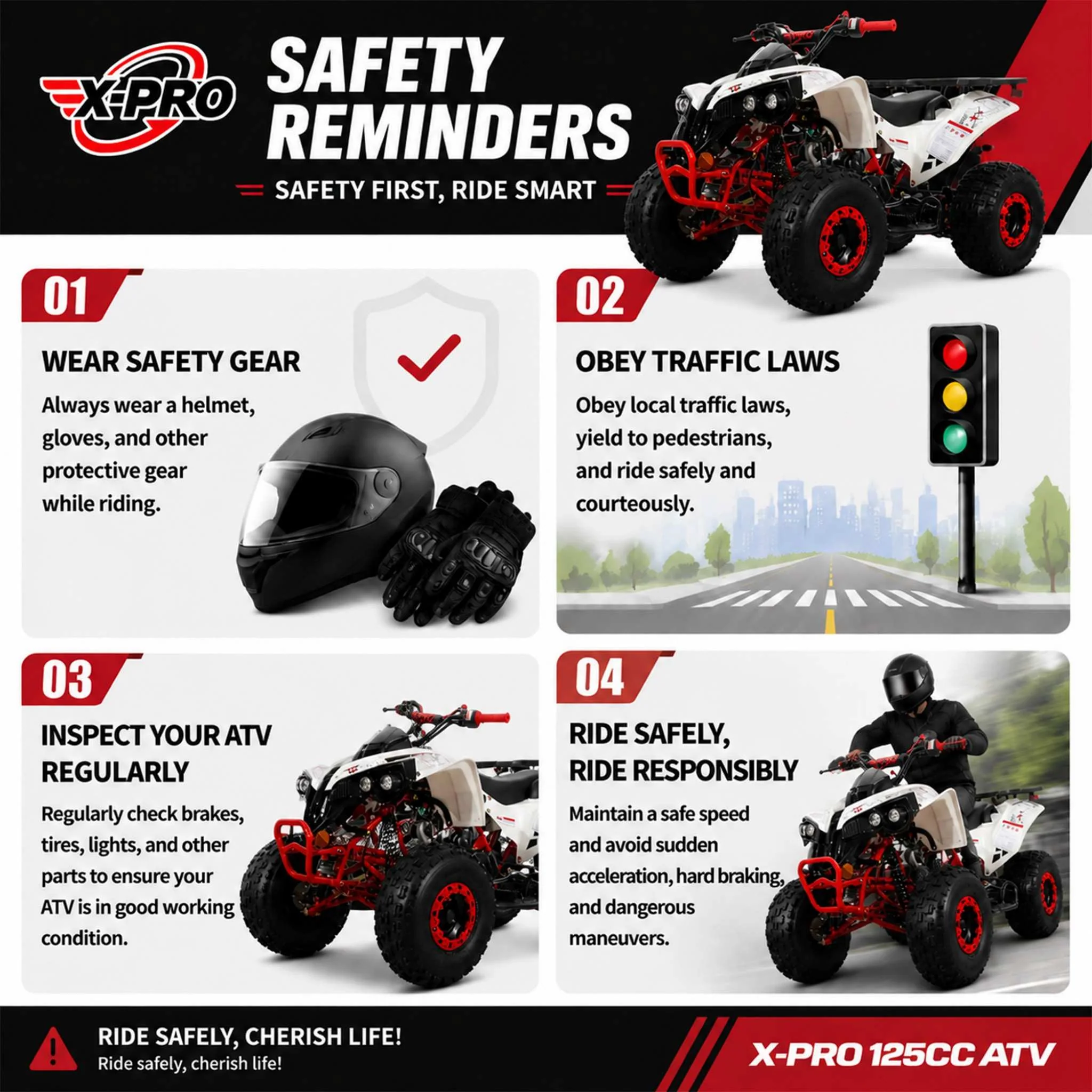 Free Shipping! X-PRO Storm 125cc ATV with Automatic Transmission w/Reverse, LED Headlights, Electric Start, Big 19in/18in Tires! - Image 11