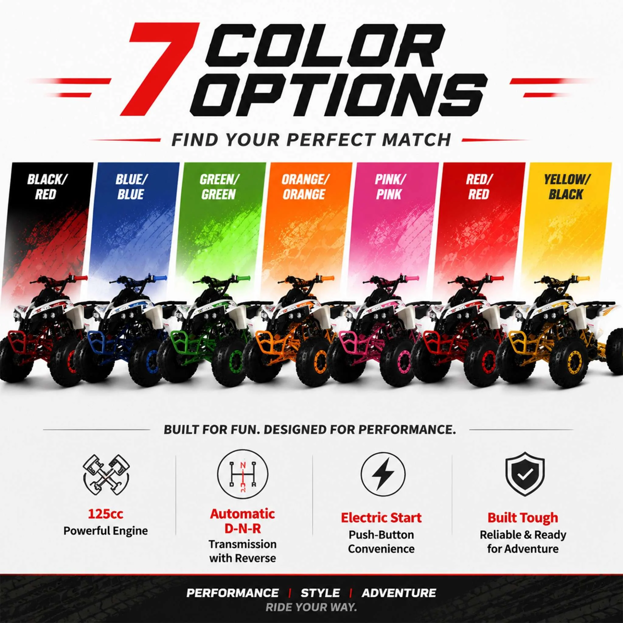 Free Shipping! X-PRO Storm 125cc ATV with Automatic Transmission w/Reverse, LED Headlights, Electric Start, Big 19in/18in Tires! - Image 3