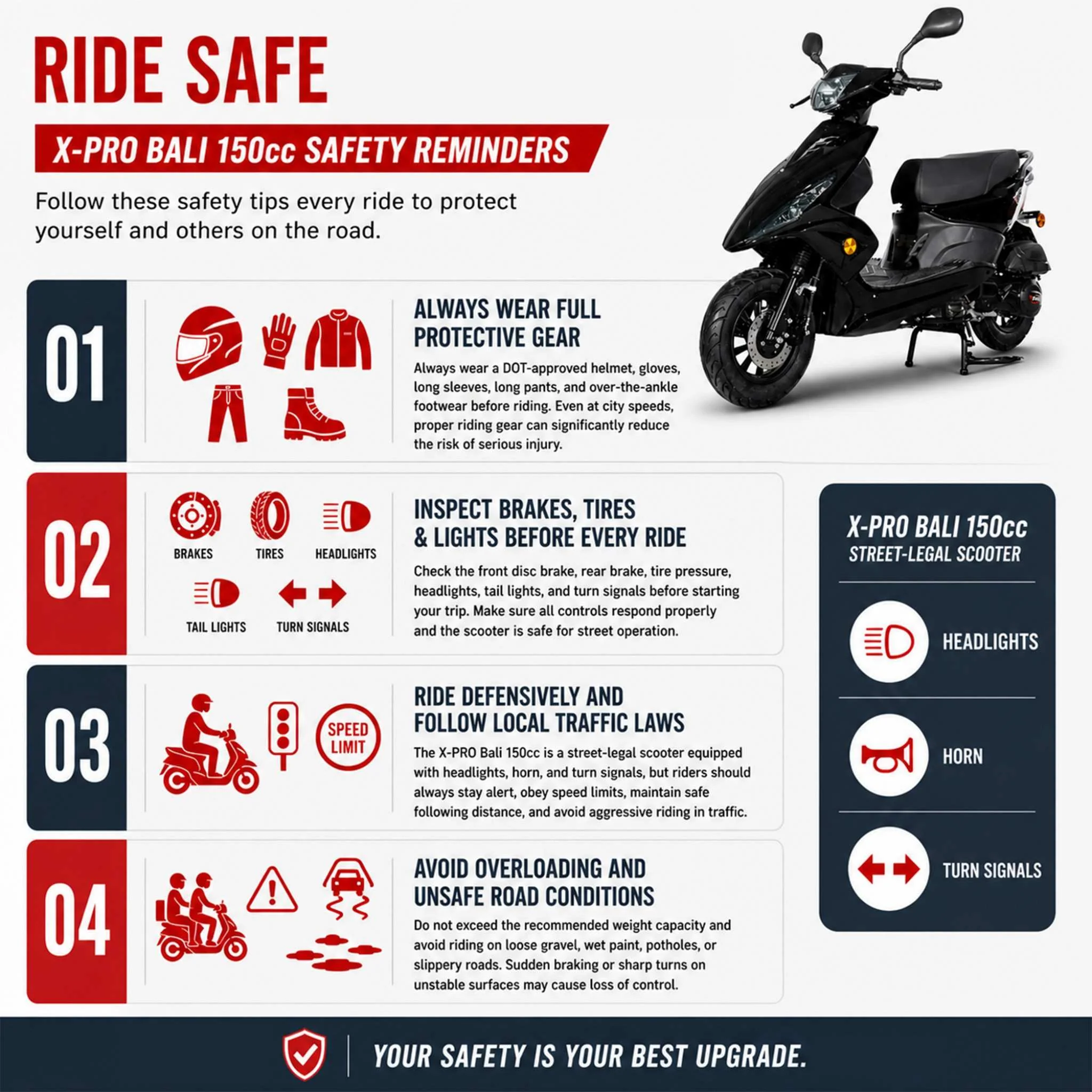 Free Shipping! X-PRO Bali 150cc Moped Scooter with 10" Wheels! Electric Start, Large Headlights! - Image 11