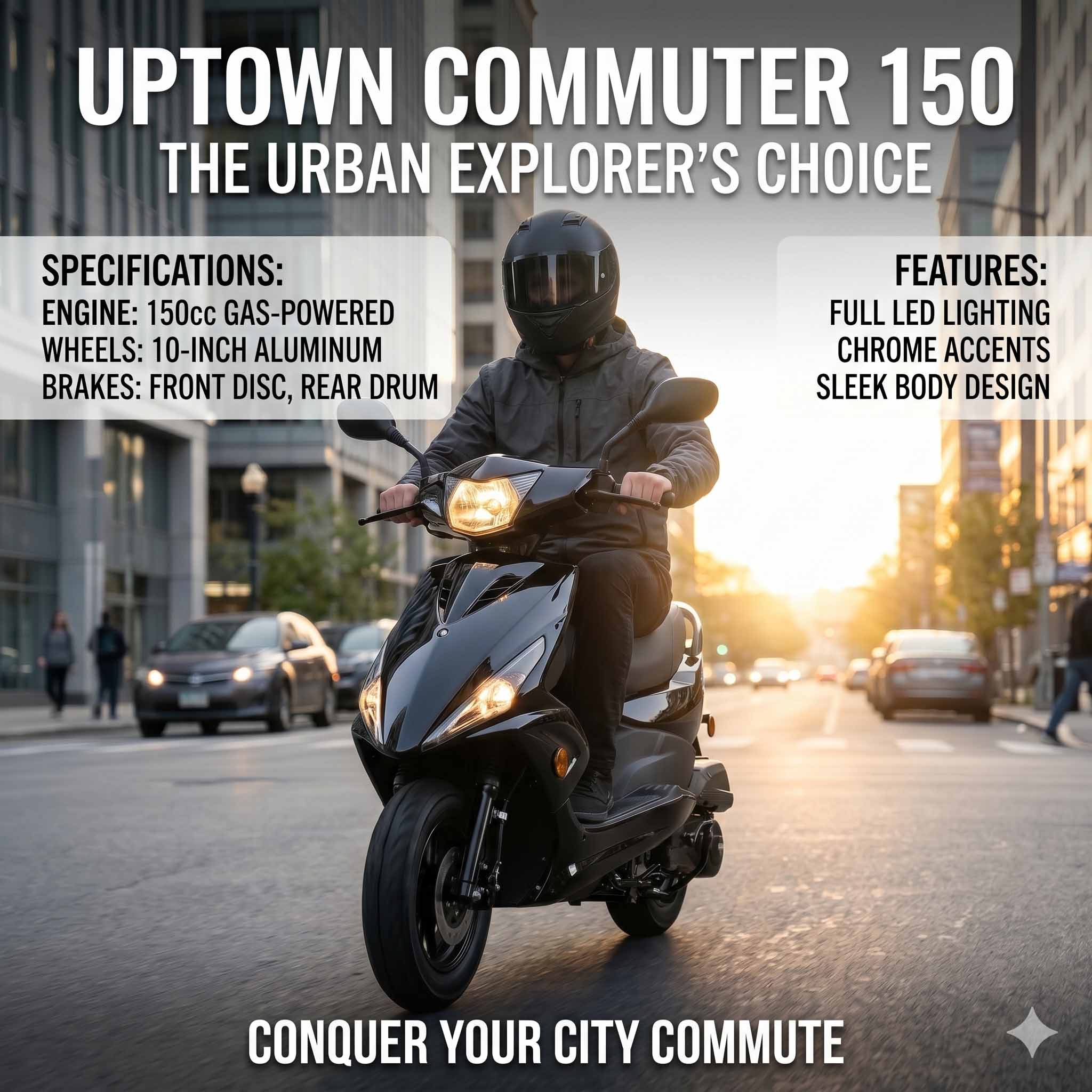 Free Shipping! X-PRO Bali 150cc Moped Scooter with 10" Wheels! Electric Start, Large Headlights! - Image 6