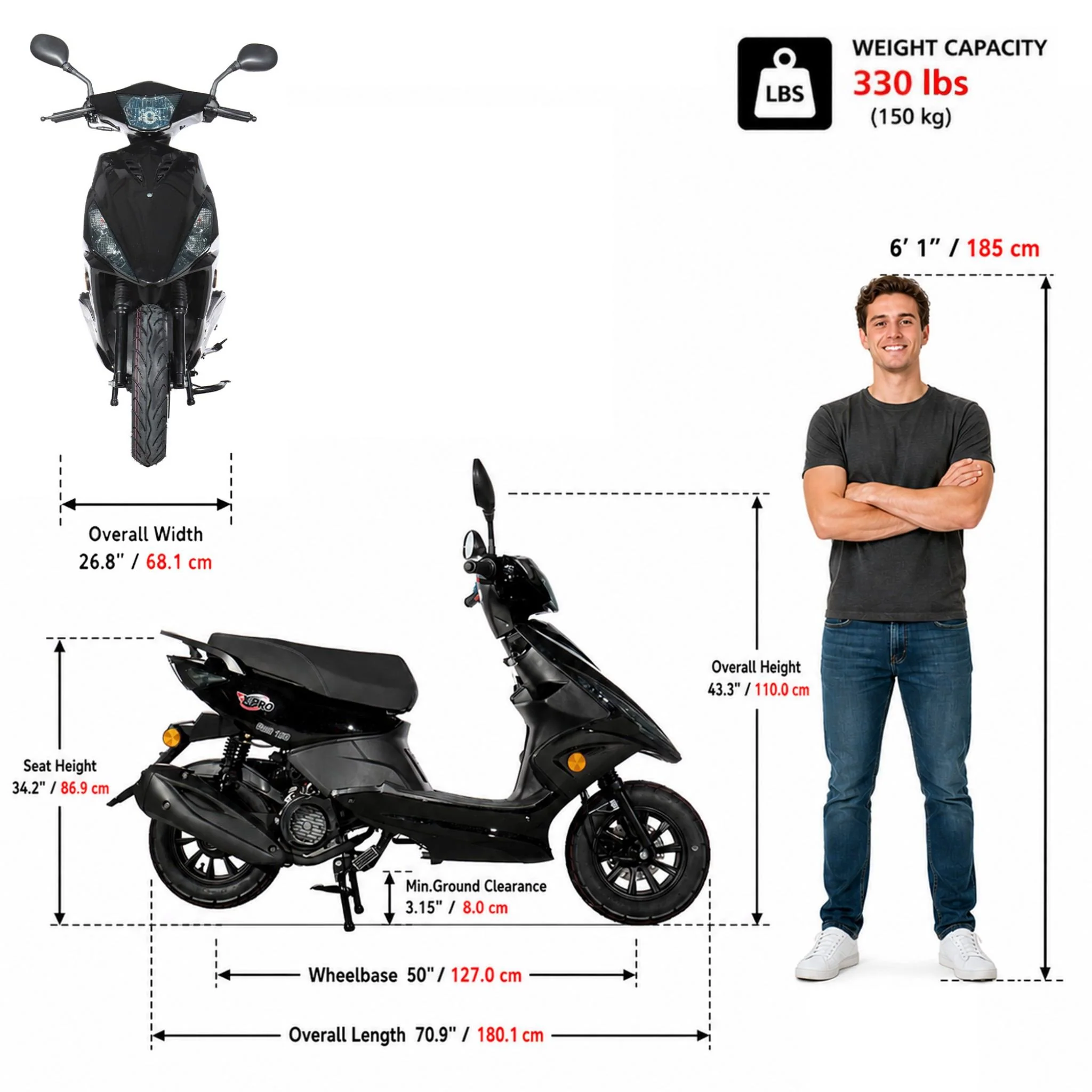 Free Shipping! X-PRO Bali 150cc Moped Scooter with 10" Wheels! Electric Start, Large Headlights! - Image 8