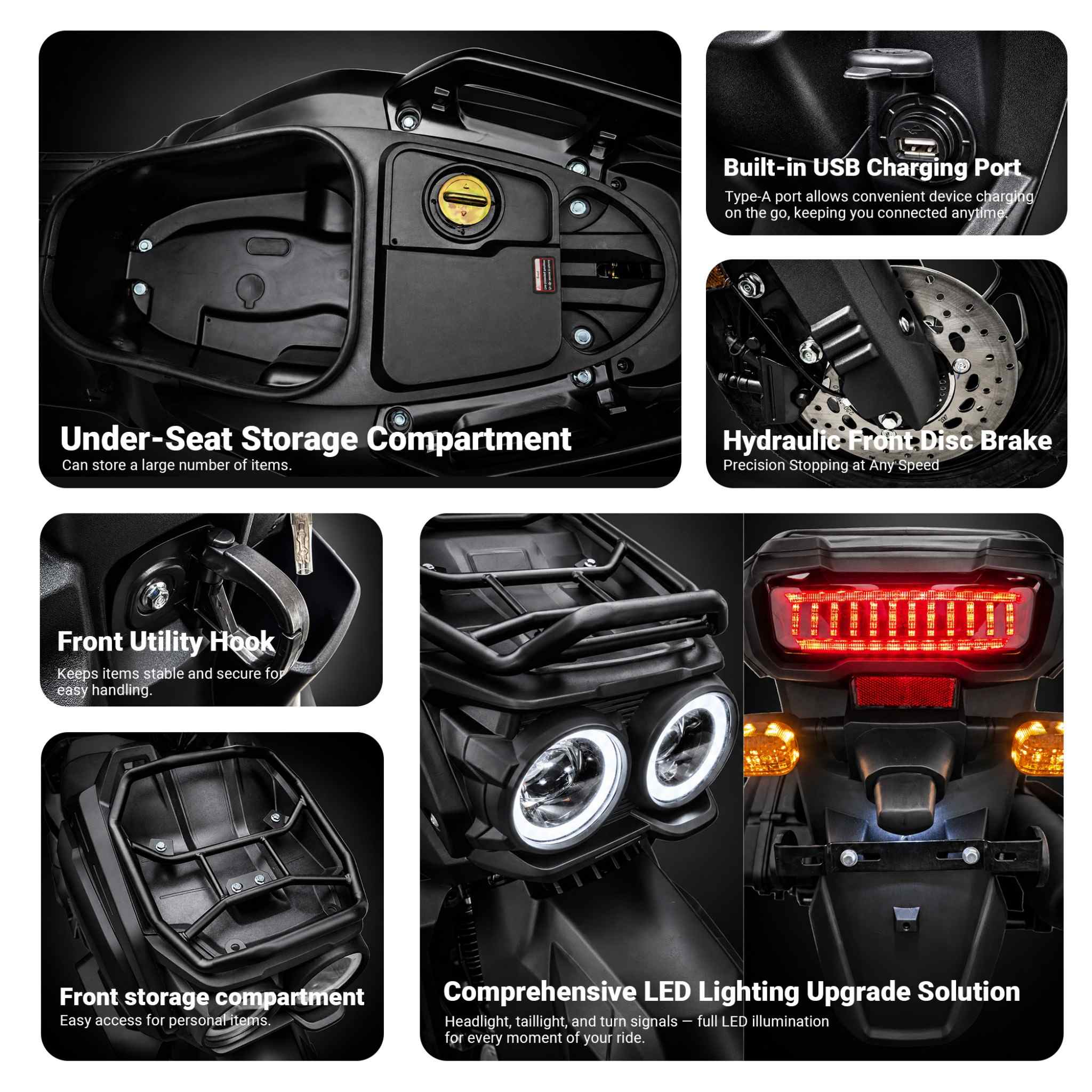 Free Shipping! X-PRO TANK 200 EFI Electronic Fuel Injection Moped Scooter with 12" Alloy Wheels! LED Lights! - Image 5