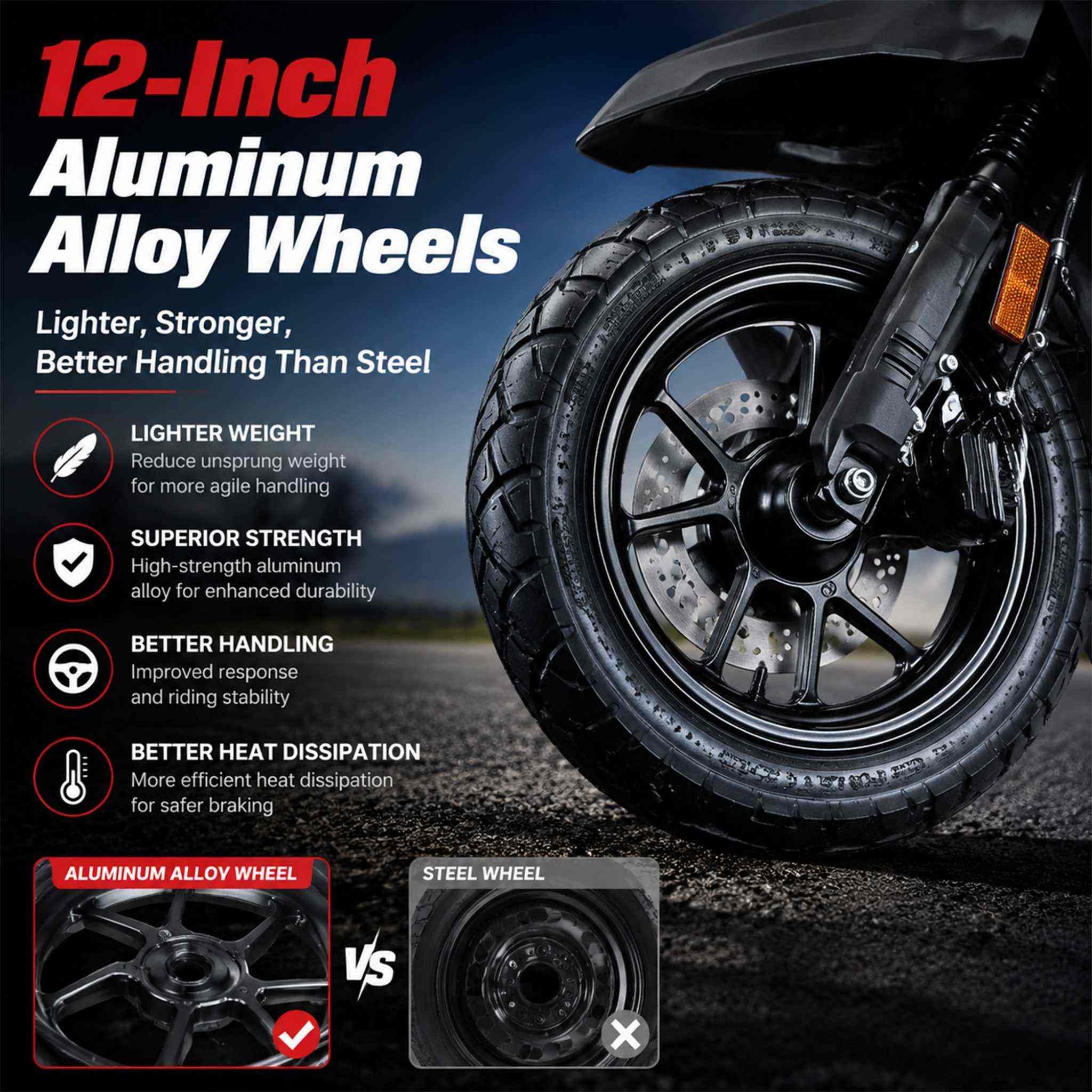 Free Shipping! X-PRO Tank 200 Moped Scooter with 12" Aluminum Wheels! Electric/Kick Start, LED Lights! - Image 4