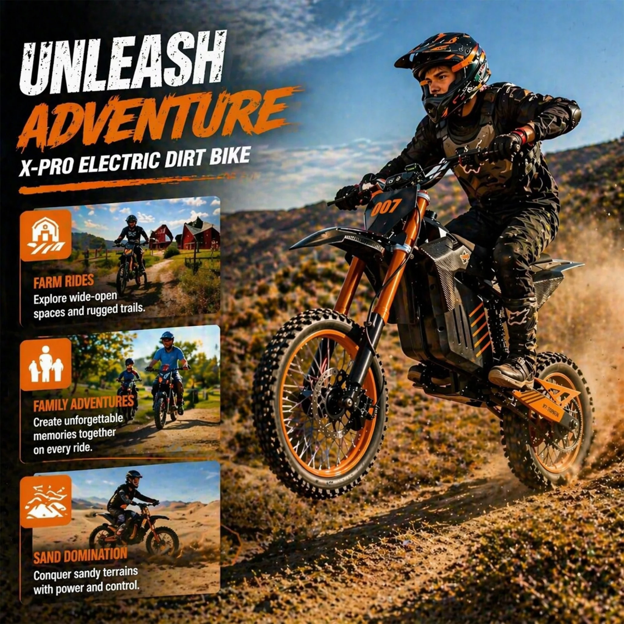 Free Shipping! X-PRO Drax Sport 2700W 48V 23AH Teens Adults Electric Dirt Bike with New Version LED Light! 14"/12" Wheels! - Image 7