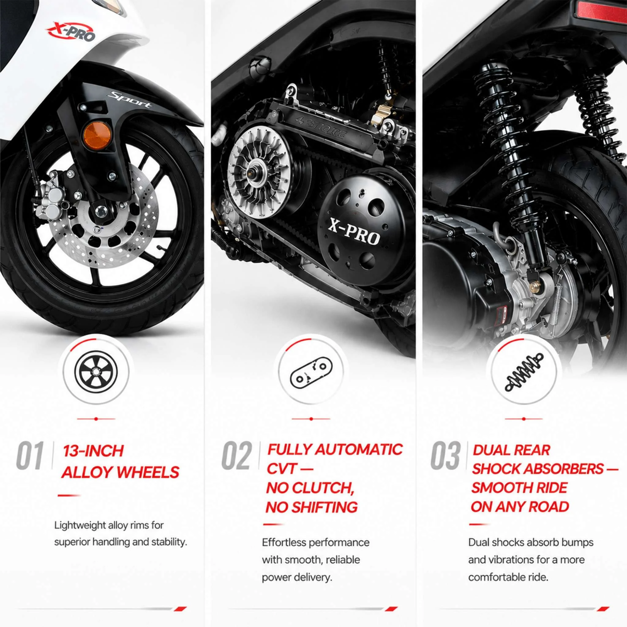 Free Shipping! X-PRO Fiji 200 Moped Scooter with 13" Aluminum Wheels! Electric/Kick Start! - Image 3
