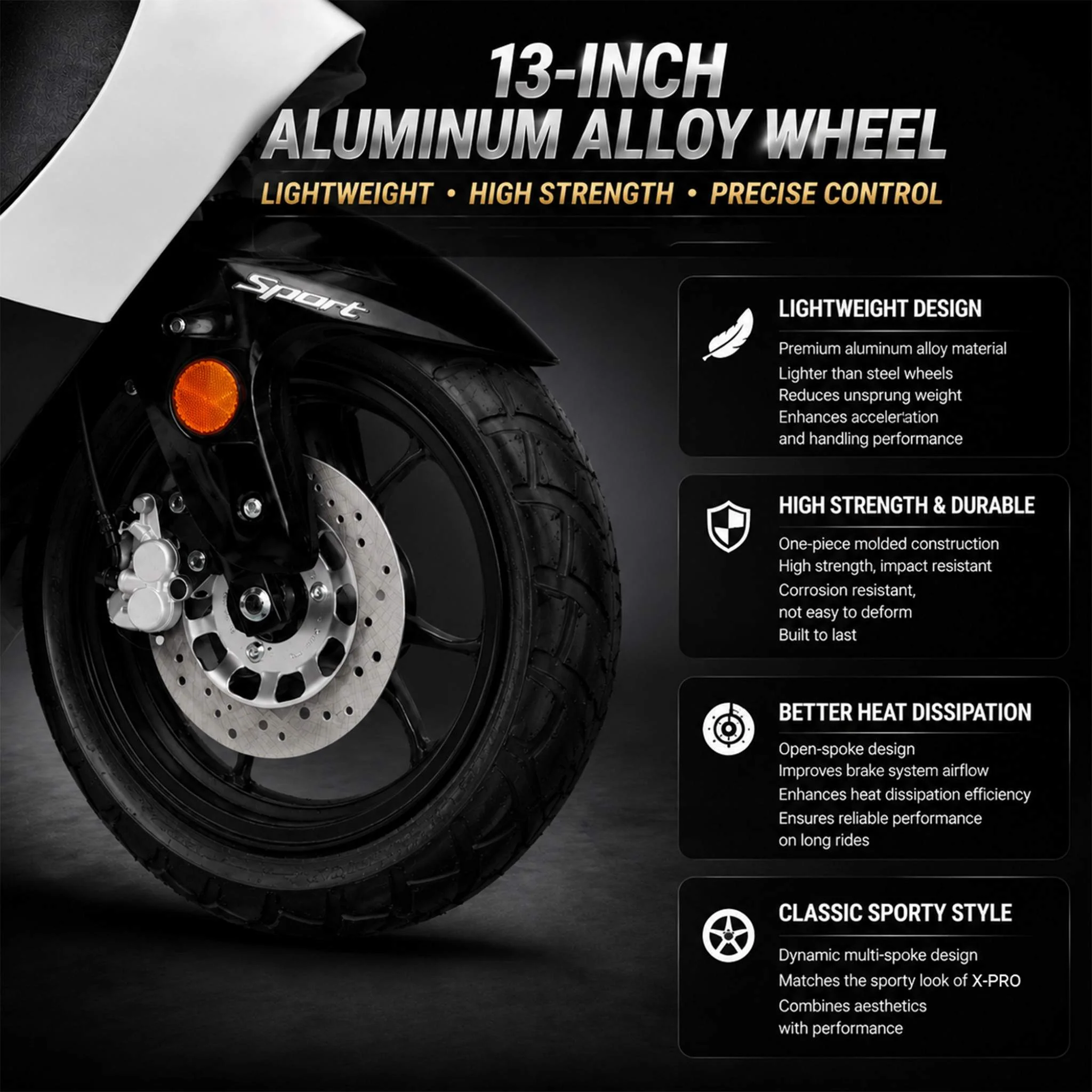 Free Shipping! X-PRO Fiji 200 Moped Scooter with 13" Aluminum Wheels! Electric/Kick Start! - Image 4