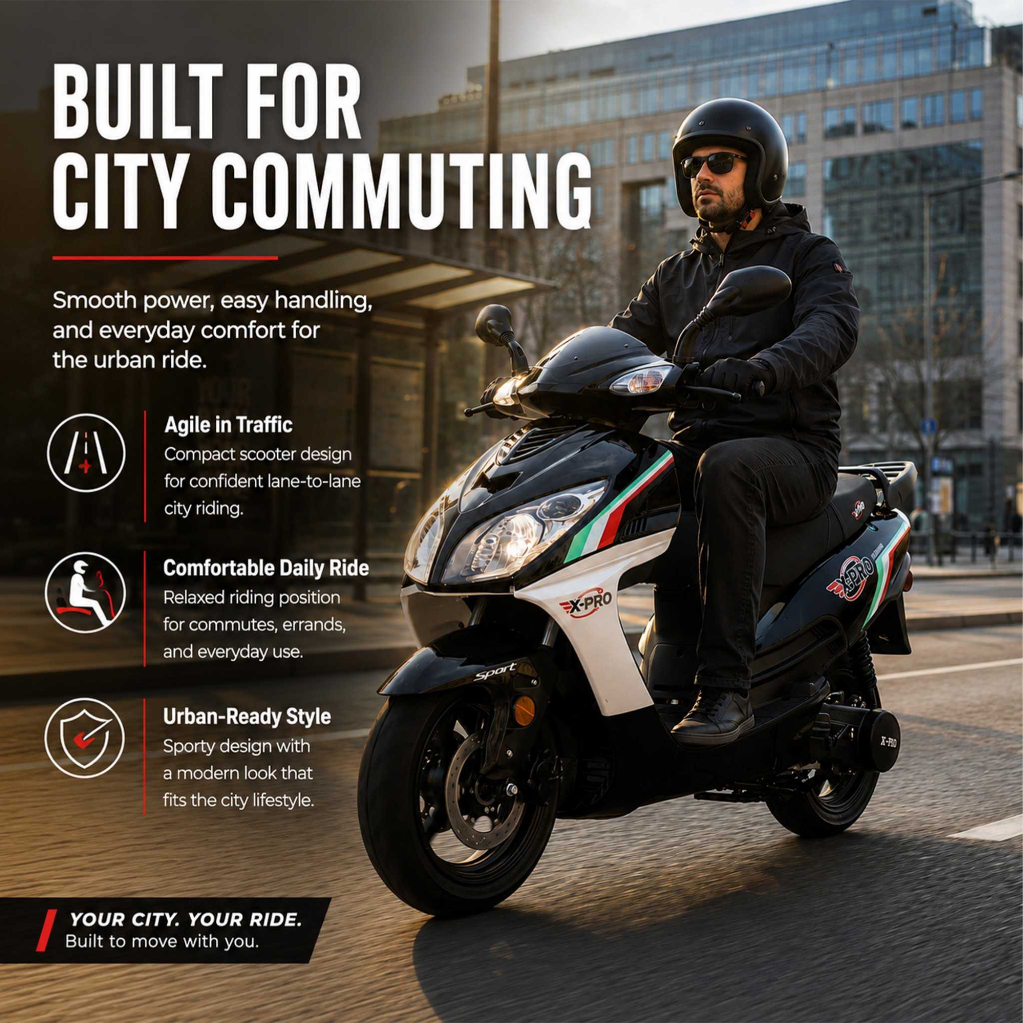 Free Shipping! X-PRO Fiji 200 Moped Scooter with 13" Aluminum Wheels! Electric/Kick Start! - Image 6
