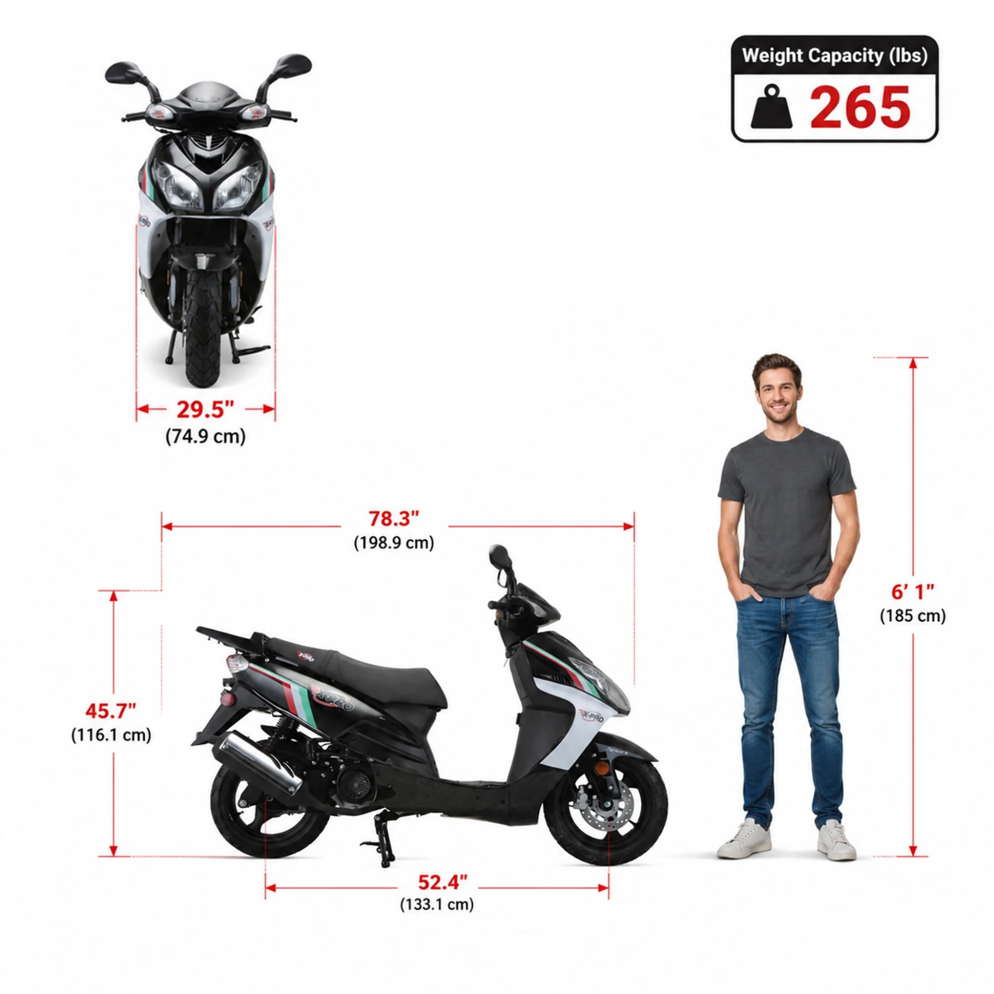 Free Shipping! X-PRO Fiji 200 Moped Scooter with 13" Aluminum Wheels! Electric/Kick Start! - Image 8