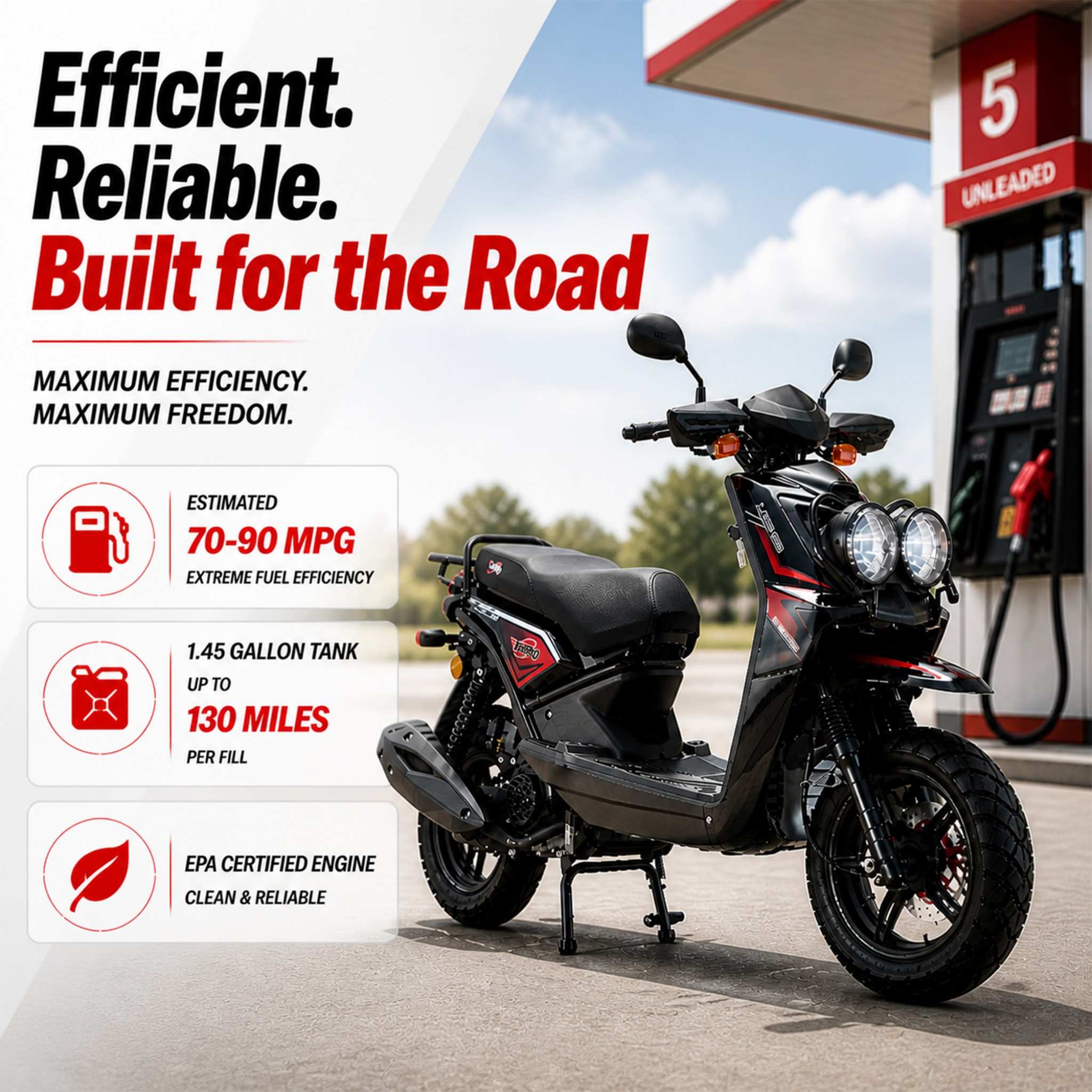 Free Shipping! X-PRO Lanai 150cc Moped Scooter with 12" Aluminum Wheels, Electric/Kick Start, Dual Headlights and Tail Lights! - Image 3