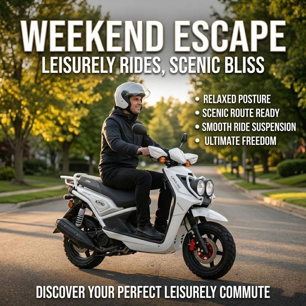 Free Shipping! X-PRO Lanai 150cc Moped Scooter with 12" Aluminum Wheels, Electric/Kick Start, Dual Headlights and Tail Lights! - Image 7