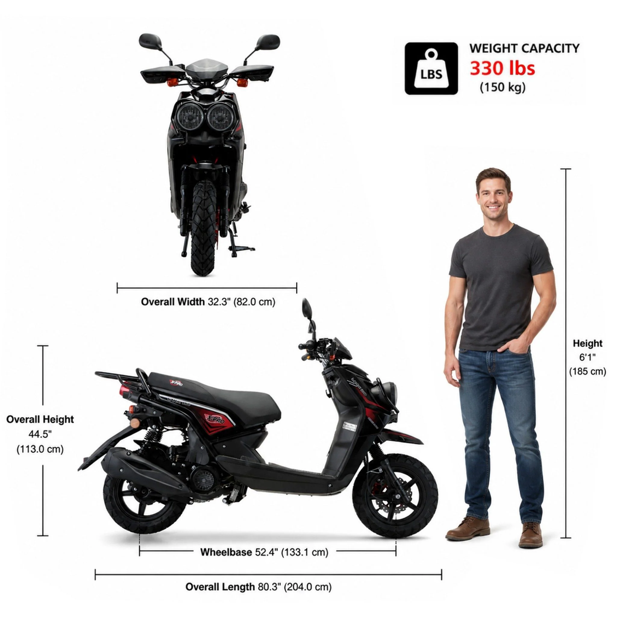 Free Shipping! X-PRO Lanai 150cc Moped Scooter with 12" Aluminum Wheels, Electric/Kick Start, Dual Headlights and Tail Lights! - Image 8