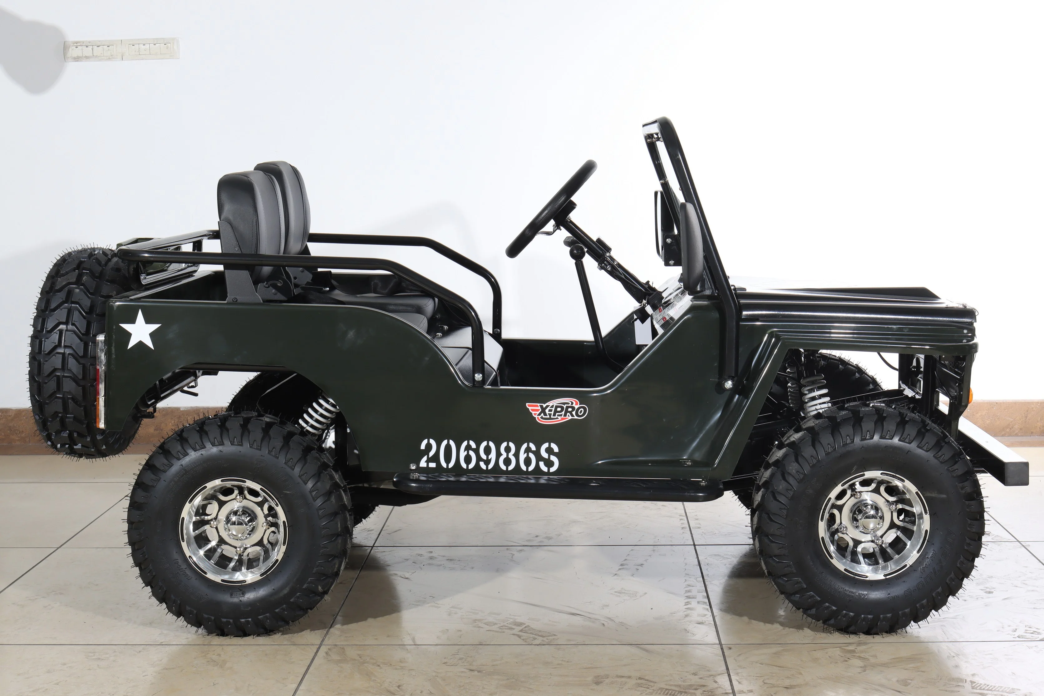 Free Shipping! X-PRO Ranger 150 Jeep Go Kart with 3-Speed Semi-Automatic Transmission w/Reverse, LED Headlights, With Windshield and Spare Tire, Big 18in Aluminium Rim Wheels! - Image 4